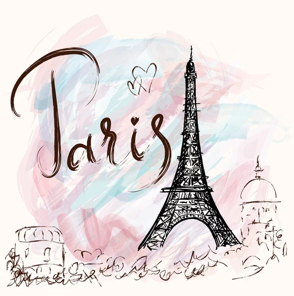 Illust con Torre Eiffel, París — Vector de stock