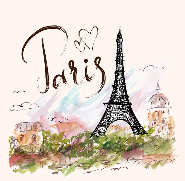 Illustrazione con Torre Eiffel, Parigi Grafiche Vettoriali