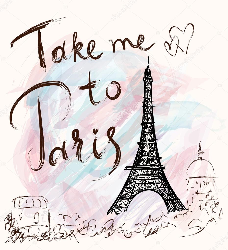 illustration with Eiffel tower, Paris