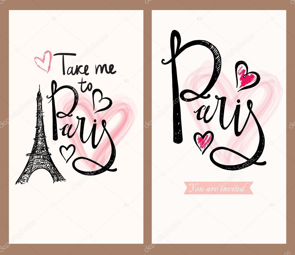 postcards with Eiffel tower and Paris