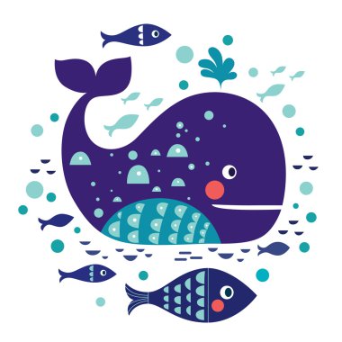 balina ve balık ile illüstrasyon