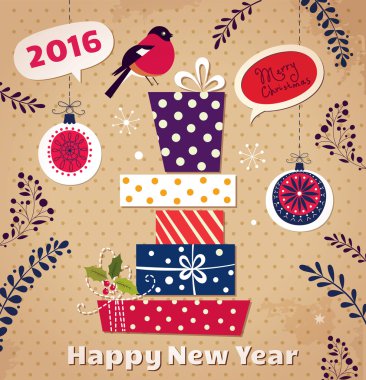 Yeni yıl kartı hediye kutuları ile