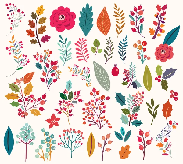 ヴィンテージの花と葉のコレクション. — ストックベクタ