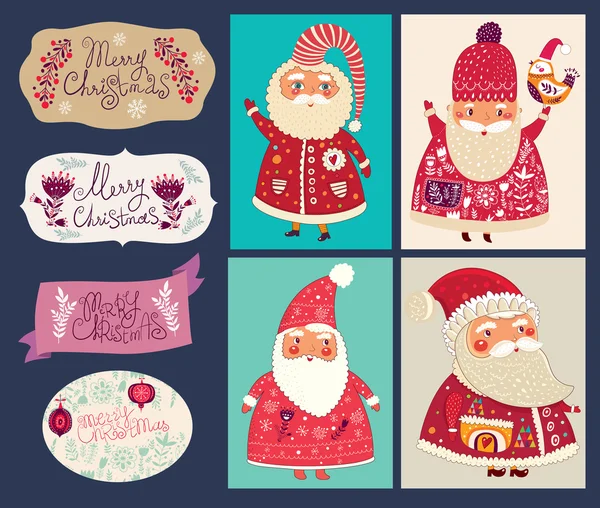 Pegatinas de Navidad con Santa Claus — Vector de stock