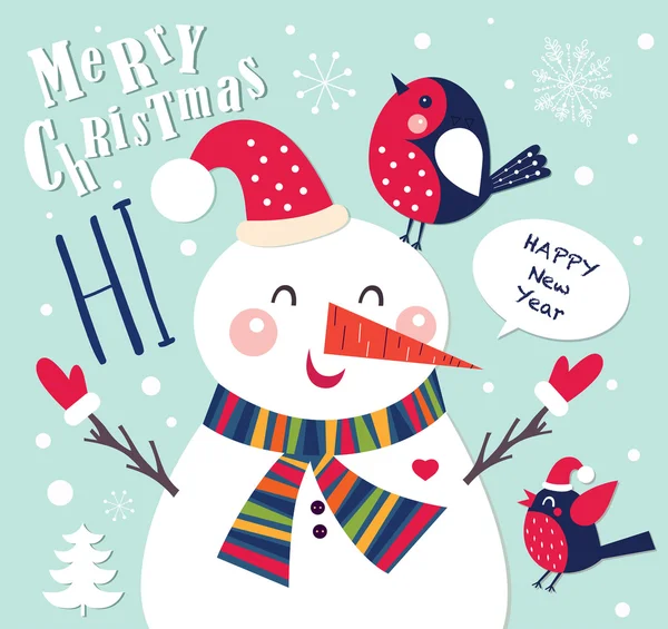 New Year greeting card with snowman — Stock Vector