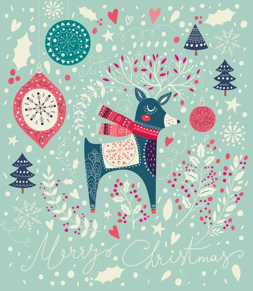 Ciervo adorable de Navidad — Vector de stock