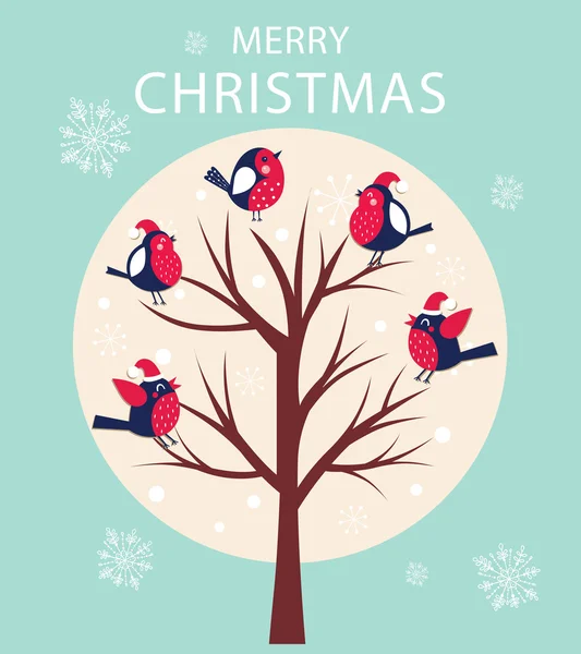 Pohon Natal dan burung duduk - Stok Vektor