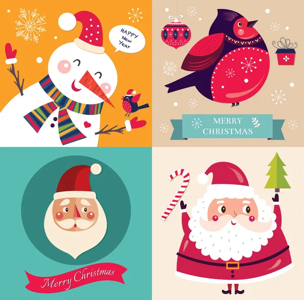Cartões de Natal com símbolos de férias — Vetor de Stock