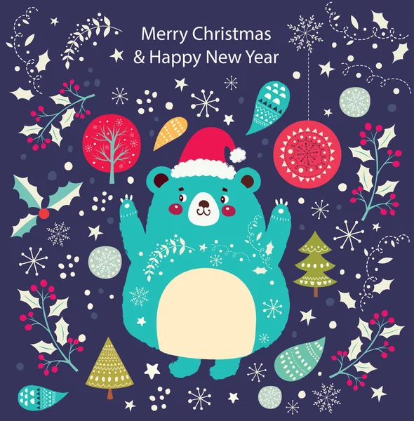 Ilustração de Natal com urso bonito . — Vetor de Stock