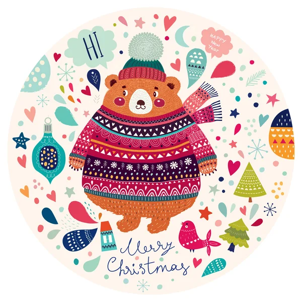 Christmas illustration with cute Bear — Stock Vector