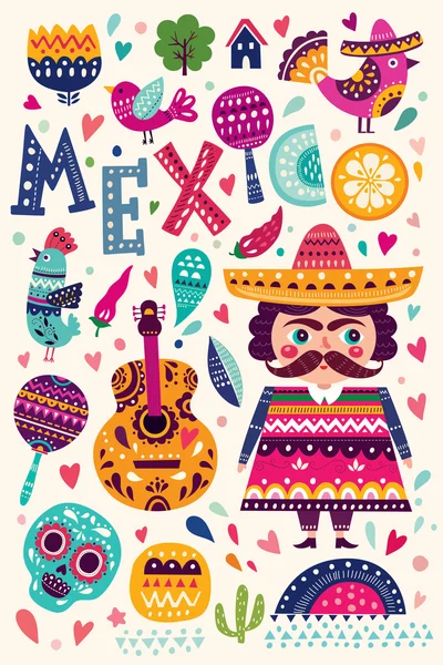 Ilustración sobre México — Vector de stock