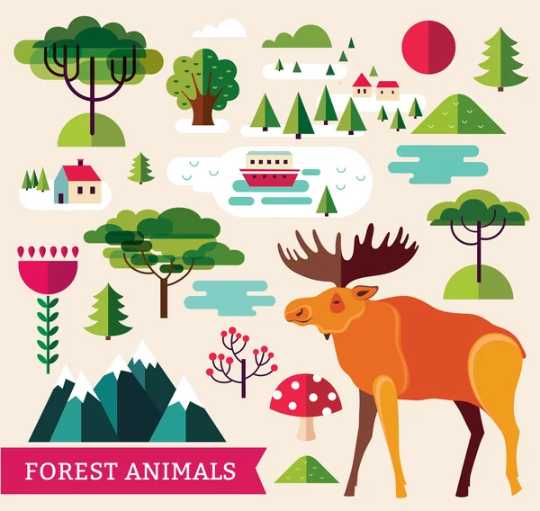 Δάσος ζώων και δένδρων — Διανυσματικό Αρχείο