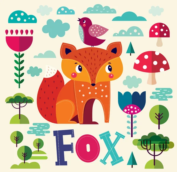 Illustrationen med söta fox — Stock vektor