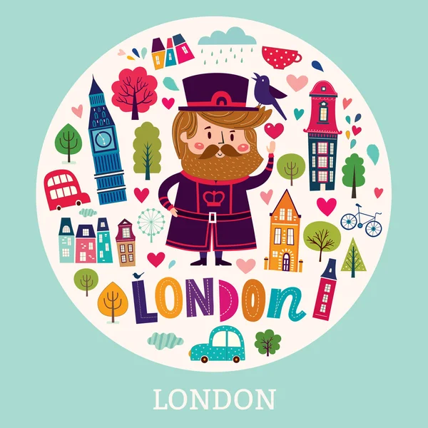 Illustration with London symbols — Stock Vector