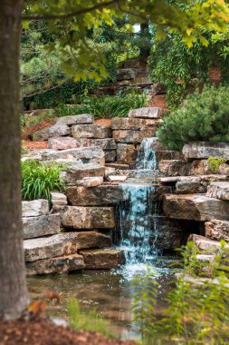 Frederik Meijer Bahçeleri 'nde bir yaz günü küçük taştan şelale.