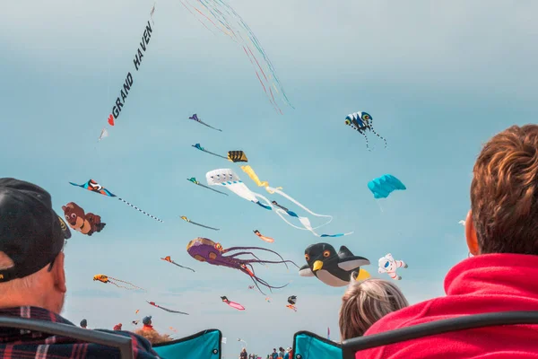 凧祭りで凧が飛ぶのを見る人々 — ストック写真