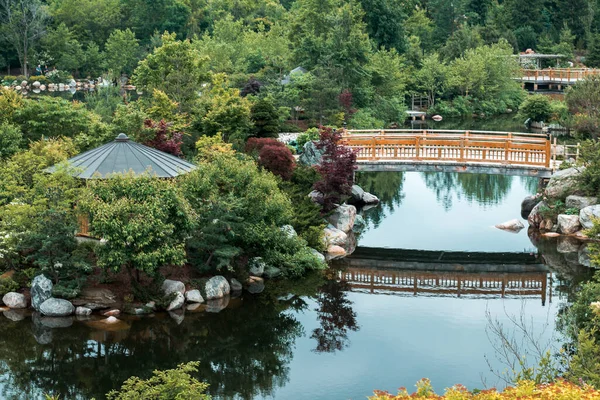 Beautiful Landscape Japanese Garden Summer Top Overlook Hill — 스톡 사진
