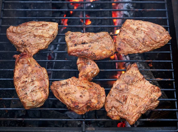 Churrasco Chiken Uma Grelha Assar Fogo Aberto Primavera Verão Livre — Fotografia de Stock