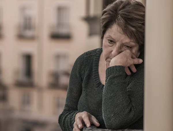 Dramatic Lifestyle Portrait Mature Woman Her 70S Crying Depressed Sad — Stock Photo, Image