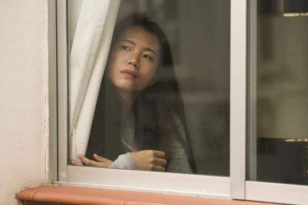 Girl Stress Home Dramatic Portrait Young Sad Depressed Asian Korean — Stock Photo, Image