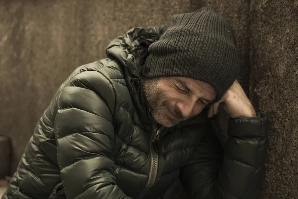 Dark Edgy Urban Portrait Middle Aged Sad Depressed Unemployed Man — Stock Photo, Image