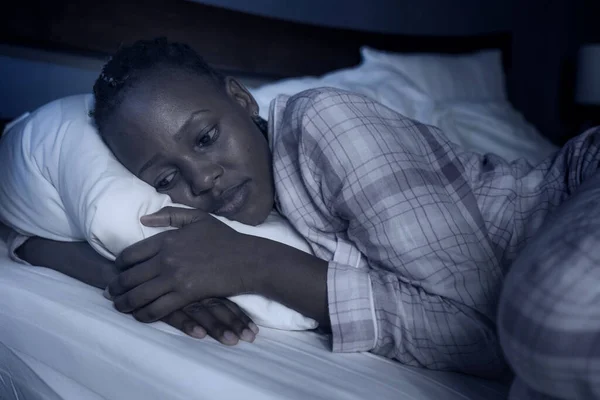 Dramatic Home Portrait Young Sick Depressed Black Afro American Girl — Stock Photo, Image