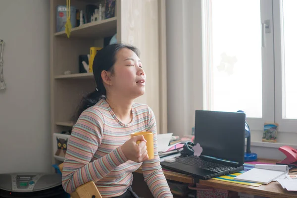 Teletrabajo Trabajo Remoto Retrato Estilo Vida Joven Mujer China Asiática — Foto de Stock