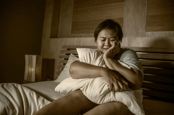 Dramatic Portrait Young Sad Depressed Fat Chubby Asian Girl Crying — Stock Photo, Image