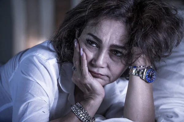 Dramatic Portrait Attractive Sad Depressed Middle Aged Woman Upset Lonely — Stock Photo, Image