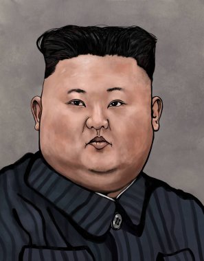 16 Mayıs 2021: Kim Jong Un 'un portresi. Kuzey Kore lideri Kim Jong-Un 'un karikatür çizimi.