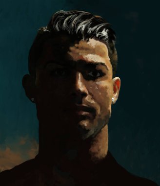 17 Mayıs 2021: Futbolcu Cristiano Ronaldo 'nun dijital tablosu, Juventus FC yıldızının yüksek kontrast sanatsal portresi.