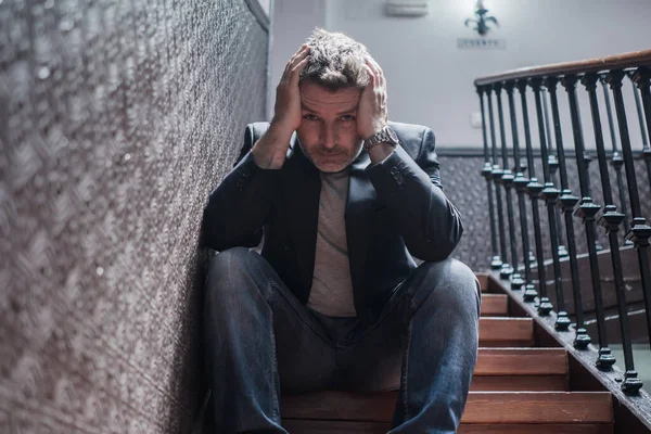 Unemployment Divorce Dramatic Lifestyle Portrait Sad Depressed Man His 40S — Stock Photo, Image