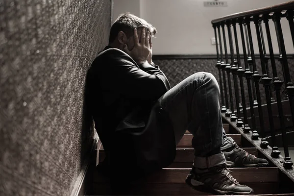 Desemprego Divórcio Dramático Estilo Vida Retrato Homem Triste Deprimido Seus — Fotografia de Stock