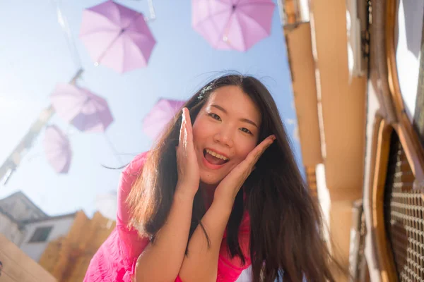 Outdoors Urban Lifestyle Portrait Young Happy Attractive Asian Korean Woman — 스톡 사진