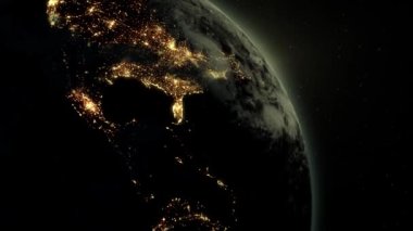 Dünyamızın 3 boyutlu görüntüsü. Güneş doğudan doğuyor. Kuzey Amerika 'ya gün ışığını yayıyor.