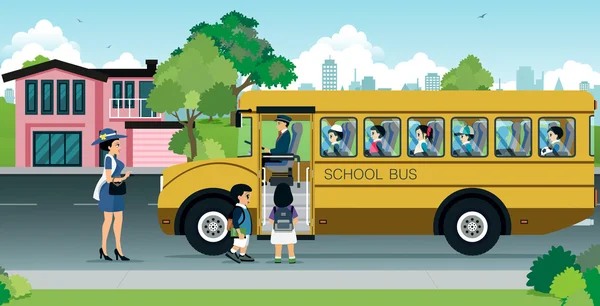 Enfants dans l'autobus scolaire — Image vectorielle