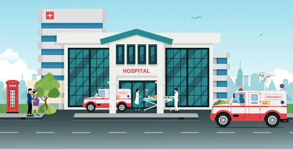Des ambulances ont emmené les blessés à l'hôpital . — Image vectorielle