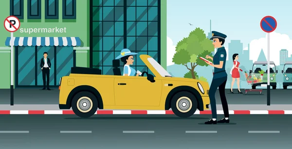 La police de la circulation rédige des ordonnances — Image vectorielle