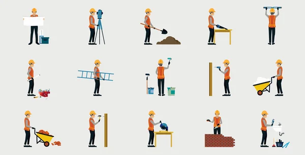 Travailleurs de la construction en uniforme — Image vectorielle