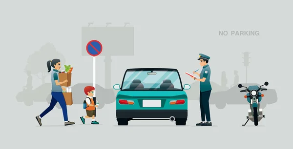 Rendőrség Közlekedési Parancsot Adott Hogy Tiltott Helyeken Parkoljanak — Stock Vector