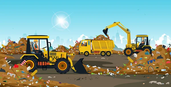 Tractor Driver Manages Garbage Dump Taken City — Stock Vector