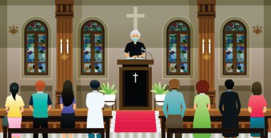 Kiliseye giderken COVID 19 'u önlemek için rahipler ve vatandaşların maske takması gerekiyordu..