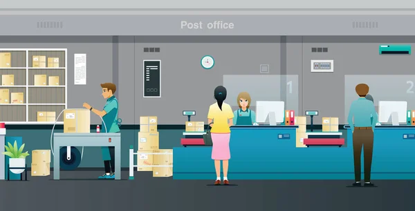 Gente Está Enviando Paquetes Personal Oficina Correos — Vector de stock