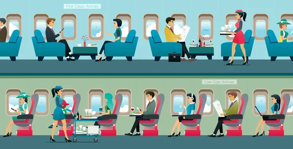Cestující Mohou Vybrat Let První Třídou Nízkonákladové Letecké Společnosti — Stockový vektor