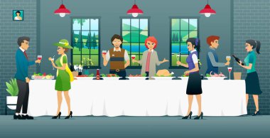 Erkekler ve kadınlar bir otelde kutlama yapıyorlar..