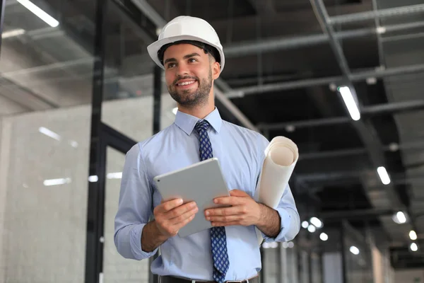 Shot Engineer Using Digital Tablet Construction Site — Stock Photo, Image