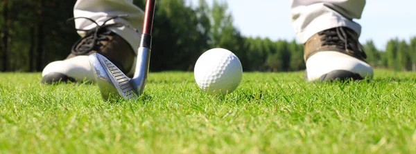 Golfspieler Auf Dem Putting Green Schlägt Ball Ein Loch — Stockfoto