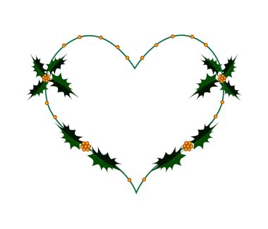 Christmas Holly Twig in A Heart Shape Wreath