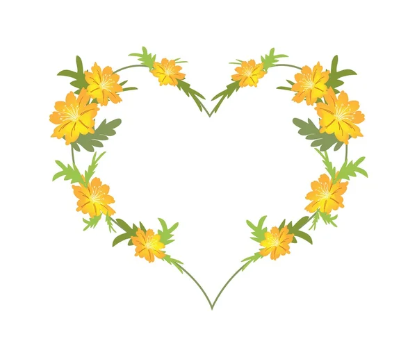 Fleurs jaunes Cosmos en forme de coeur — Image vectorielle