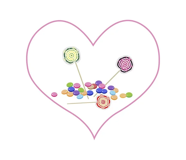 Chocolates and Lollipops in Lovely Heart Shape — Stock Vector